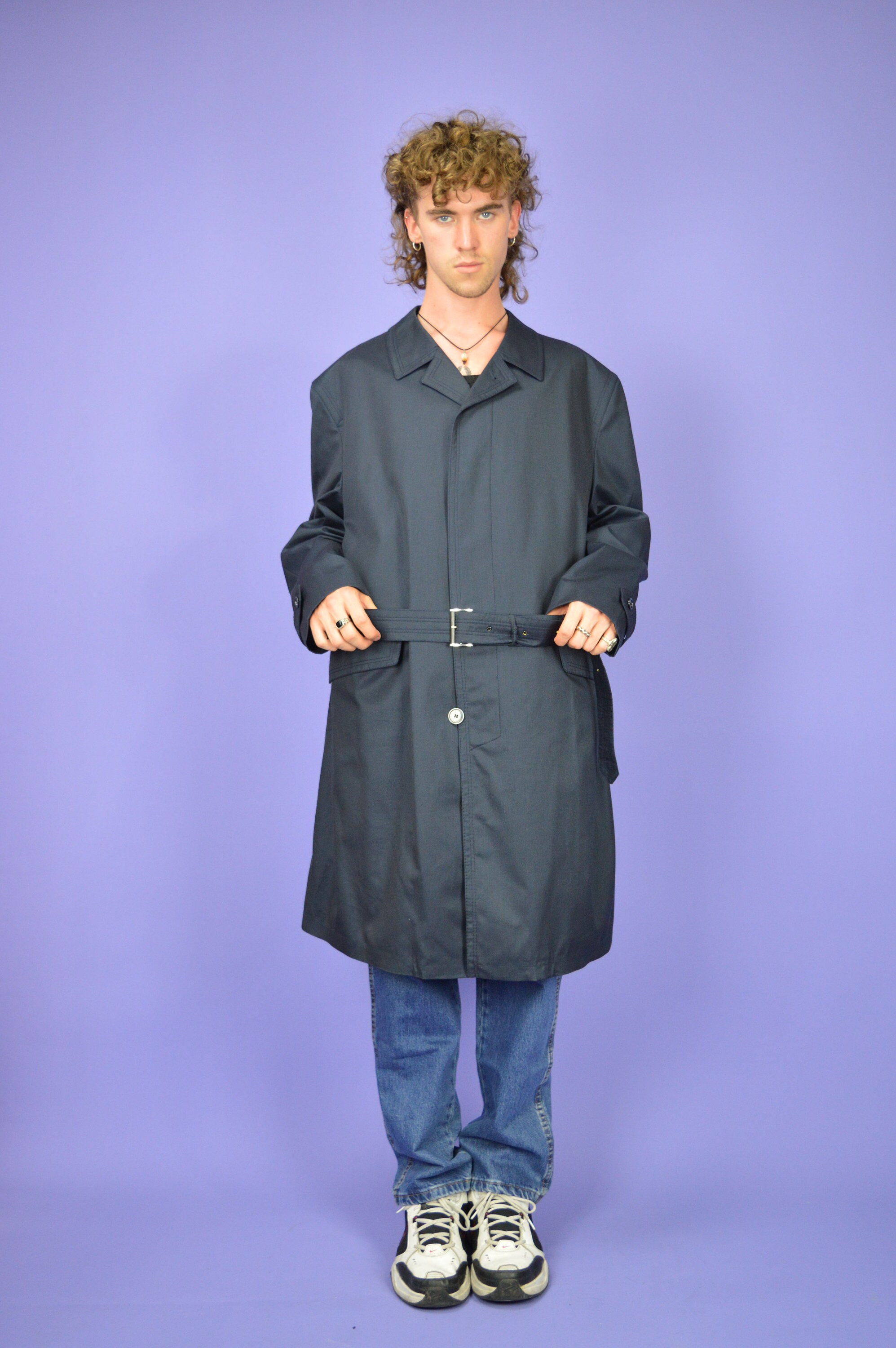 Vintage Dark Blue Classic 80's Long Trench Coat {C19} - Etsy