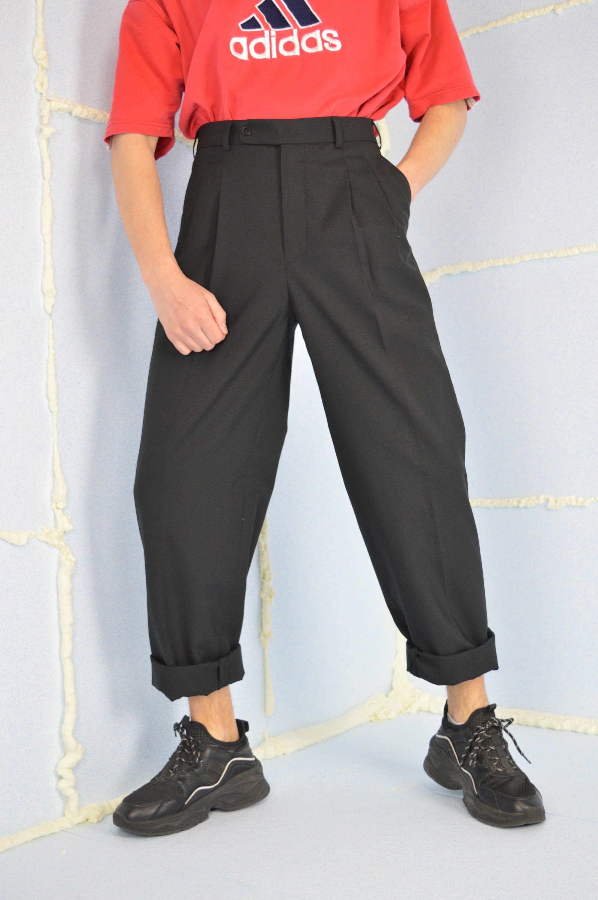 Vintage negro clásico pantalones de traje recto 179 Etsy