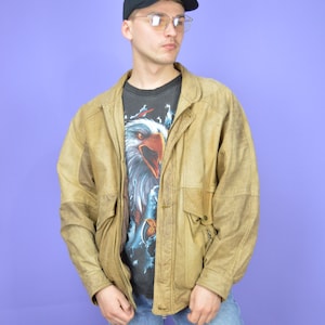 Vintage Brown 80’s Leather Bomber Jacket – Iconic Retro Style {L136}