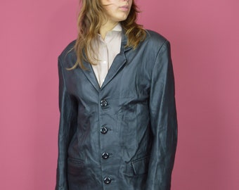 Vintage 80s Black Leather Jacket: Classic Retro Style (Size L)