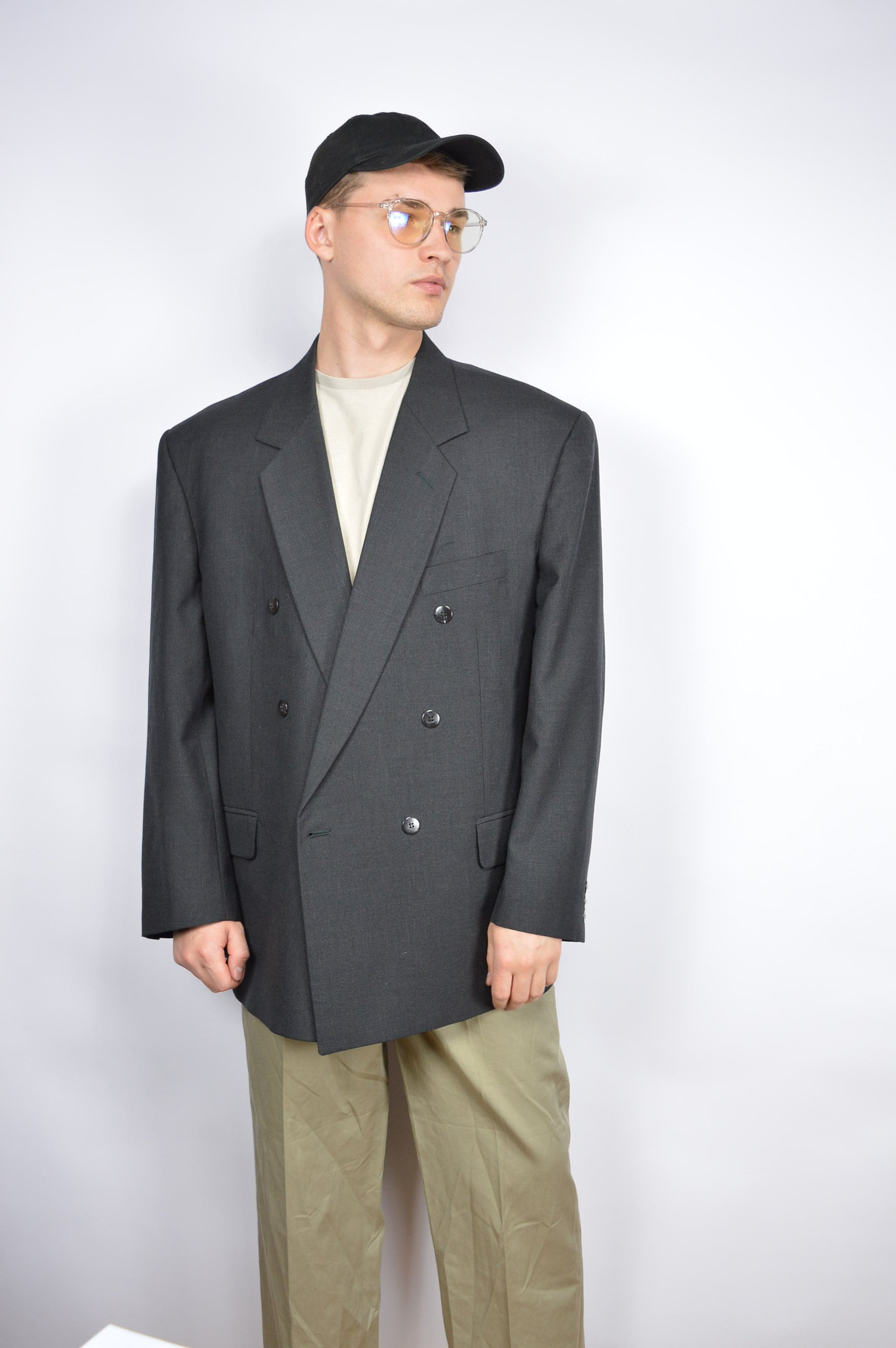 Vintage Dark Grey Suit, Double Breasted Jacket and Pants