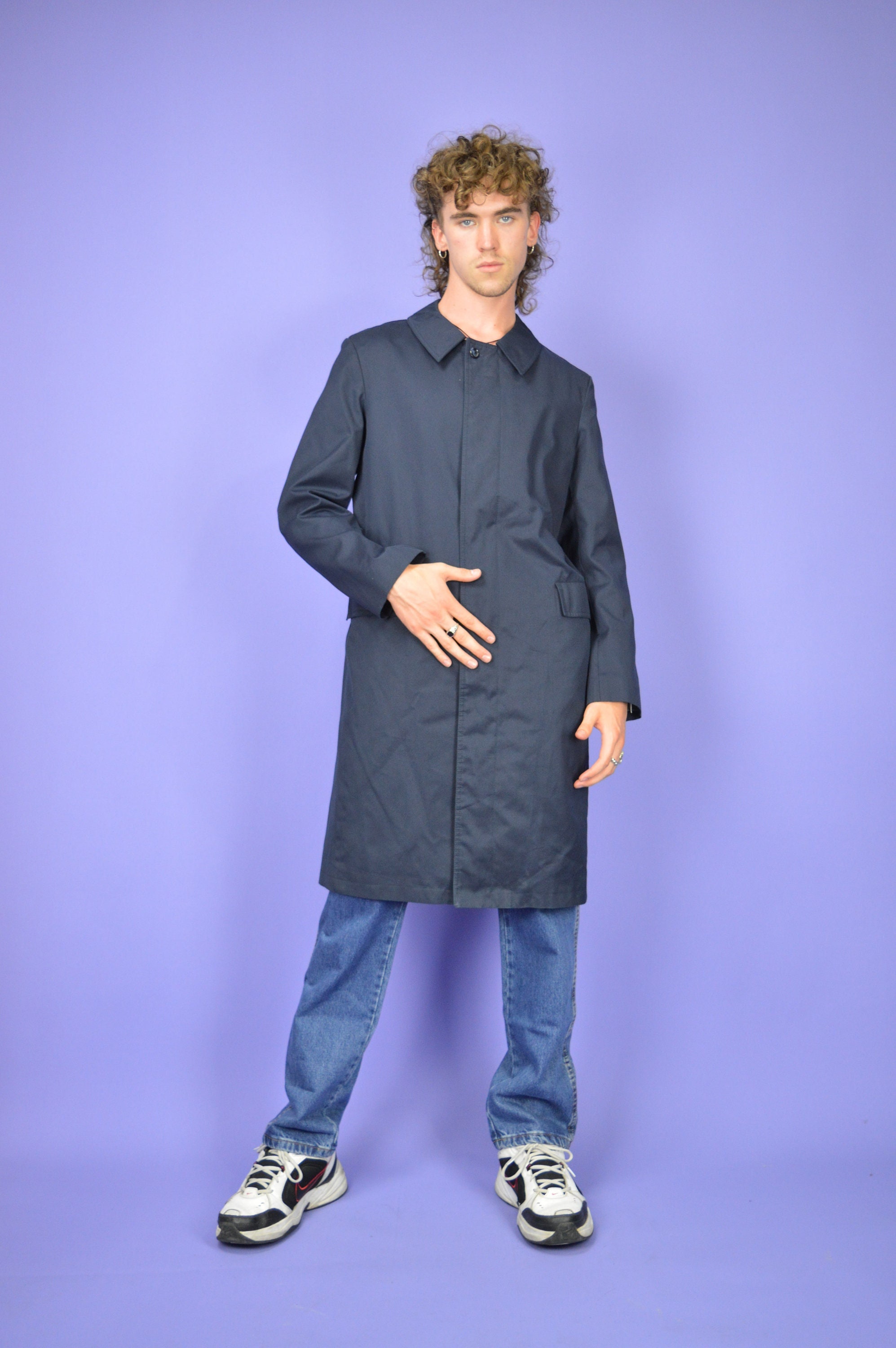 ジャケット・アウター 80s Vintage Classic Super Long Coat. Vintage Dark Blue Classic 80's Long Trench Coat {C19} - Etsy