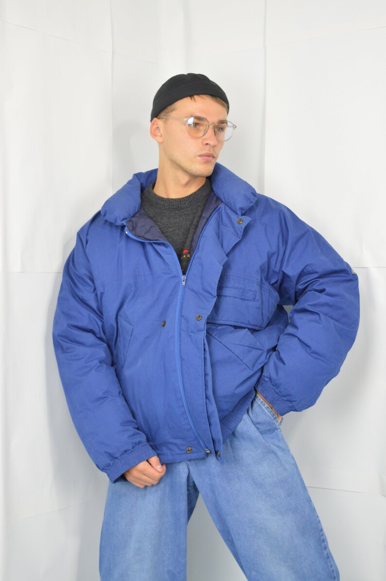 Vintage blue classic winter puffer jacket J47 image 4