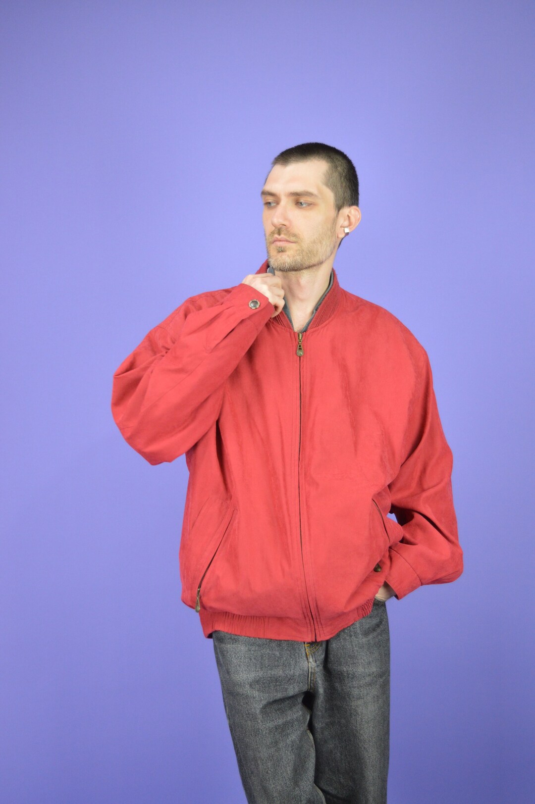 Vintage Red Classic Windbreaker Bomber Jacket {J193} - Etsy