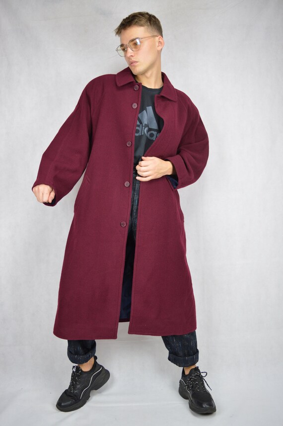 Vintage red wool classic long coat