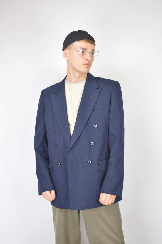 Vintage 80's Blue Classic Suit Blazer | XL Men's Retro