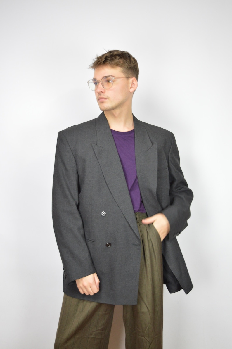 Vintage Suede Jacket| 80s Grey Blazer | S-M