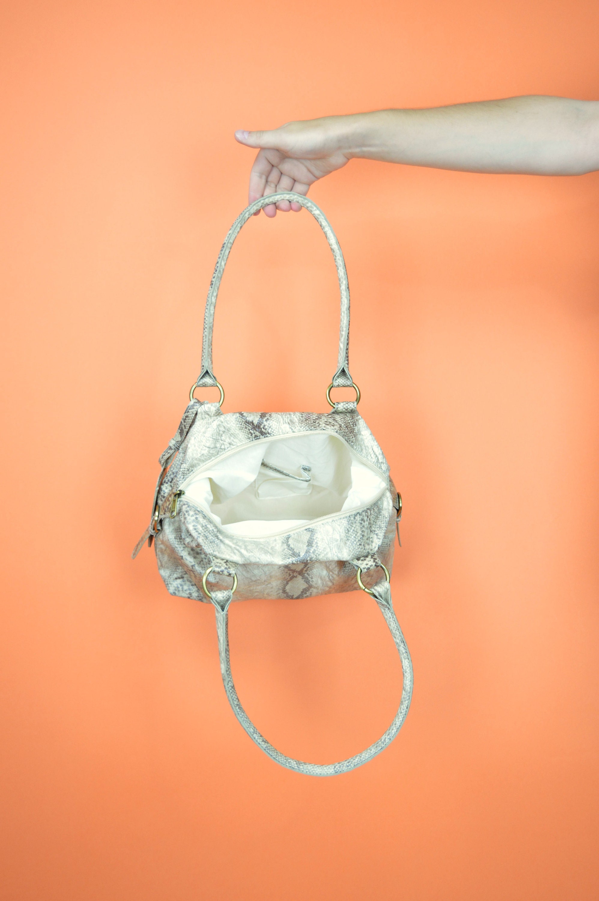 【vintage】ECO LEATHER SHOULDER BAG Eco-Leather Tote Bag Shoulder Bag With Zipper - Rusty
