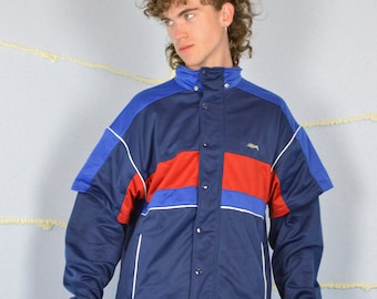 Chaqueta deportiva vintage multicolor con estampado gráfico / Talla L / Estilo atlético retro / TJ73
