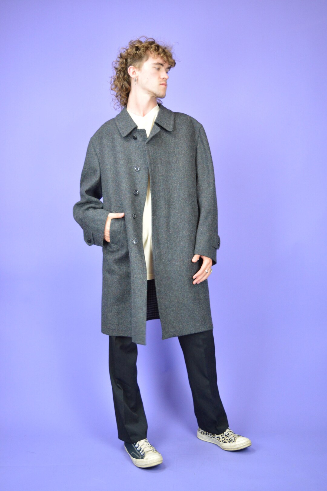 ジャケット・アウター 80s Vintage Classic Super Long Coat. Vintage Grey Classic 80's Wool Coat {C133} - Etsy Canada