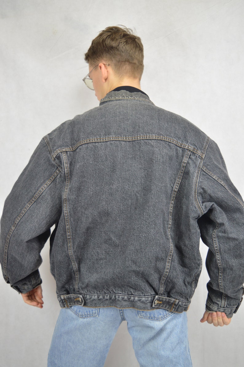 Vintage grey denim jeans classic bomber jacket