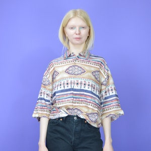 Vintage multicolour graphic 80&#39;s short sleeve shirt {W