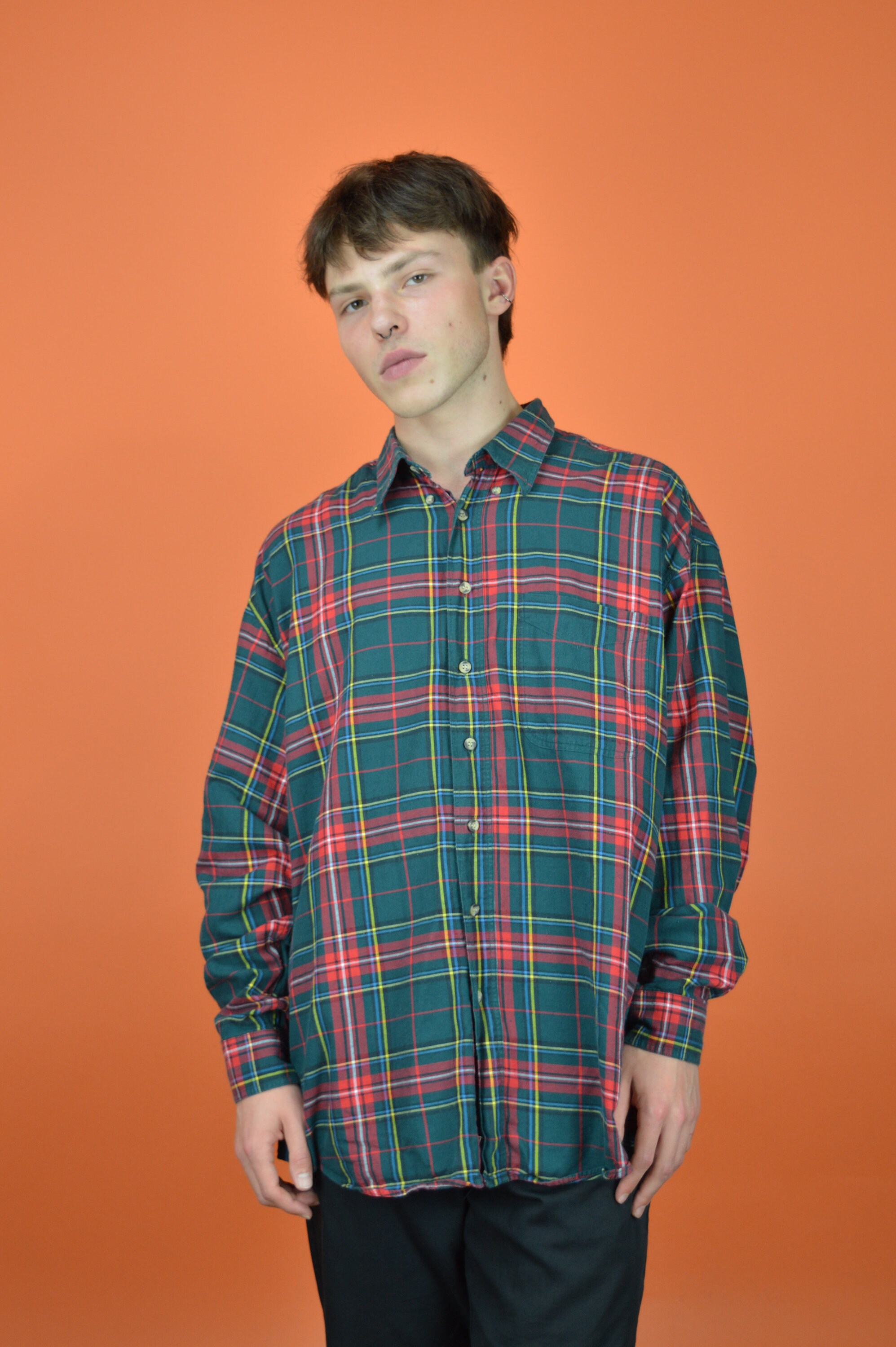 激安正規品 Sleeve Long Checkered Colour Two Vintage Shirt Etsy - {K430} トップス