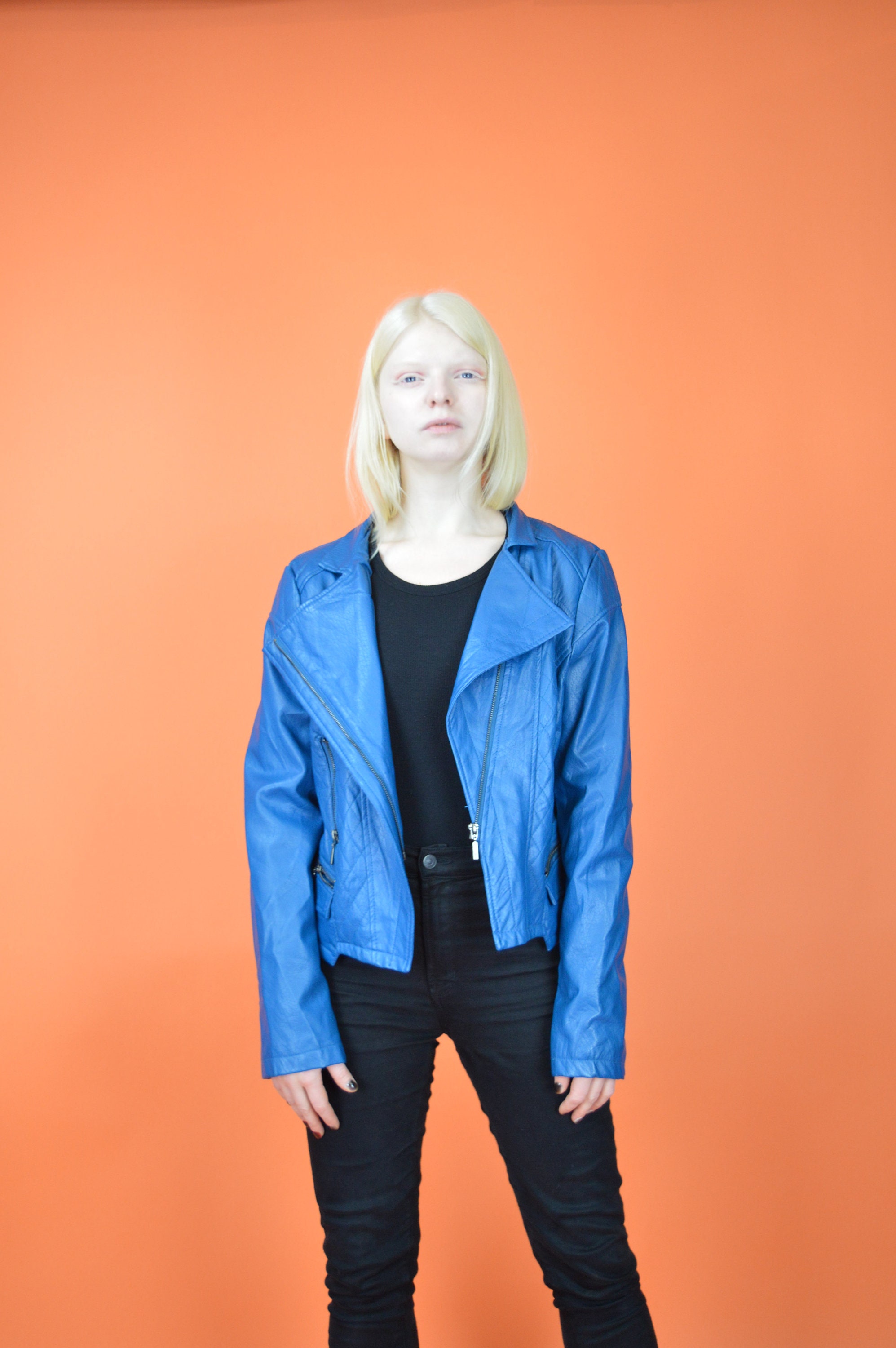 Vintage Blue Classic 80's Leather Bomber Jacket – Retro