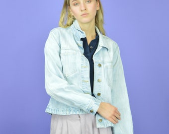 Chaqueta bomber vaquera clásica de estilo retro de los años 90, unisex, con diseño de jeans azules vintage {W596}
