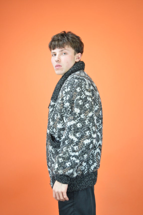 Vintage grey classic graphic knitted 80's bomber … - image 2