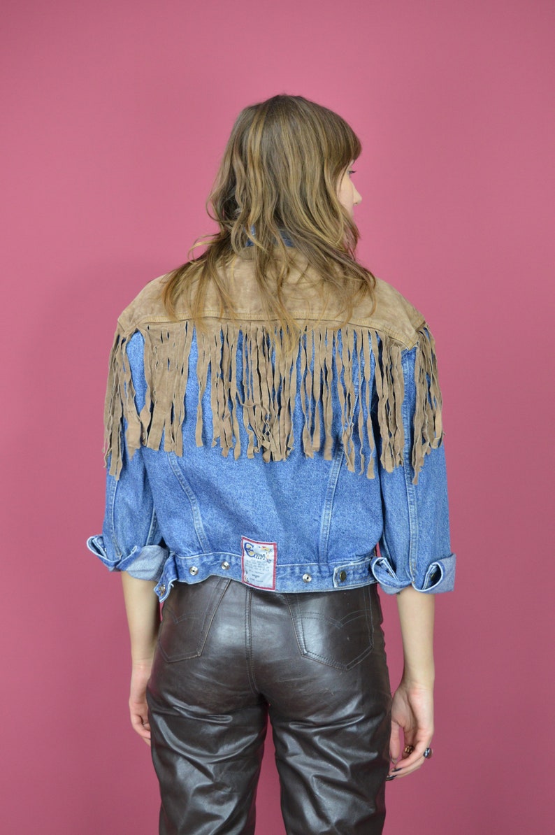 Vintage blue cowboy 80's denim jacket for women W65 image 3