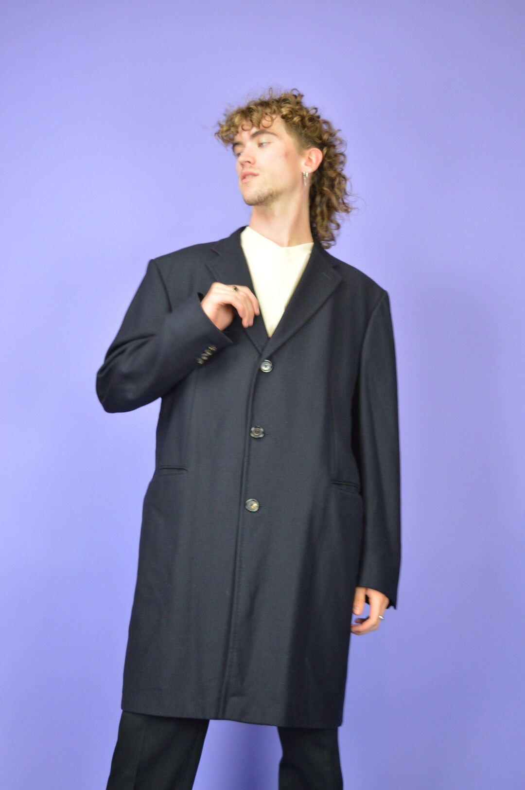 Vintage Dark Blue Classic 80's Wool Coat {C157} - Etsy