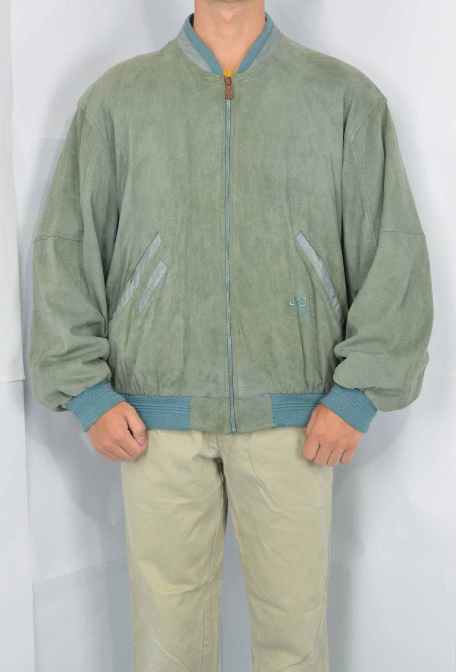 Vintage vert classique des années 80 en daim bomber jacket | Etsy
