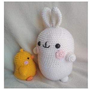 Molang Rabbit and Piu Piu inspired crochet stuffed toys / Kawaii bynny / yellow chicken
