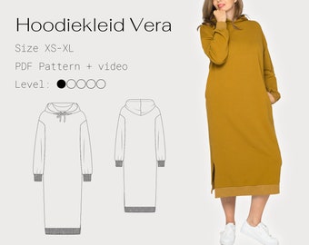 hoodie dress | digital pattern with video tutorial | sizes XS-XL
