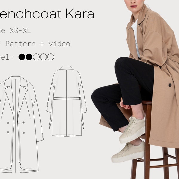 Manteau de tranchée | Modèle numérique avec | de didacticiel vidéo Taille XS-XL