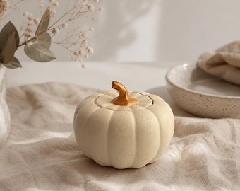 White Pumpkin Soy Candle with Lid | Gypsum Pumpkin Jar | Cashmere Pumpkin Scented | Fall Home Decor | Cozy Autumn Housewarming Gift
