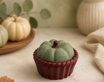 Hand-Poured Pumpkin Pie Candle | Dessert Tart Wax Melt, Reusable Bowl, Autumn Decor