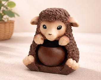 Plaster Lamb Planter with Candle | Sheep Pot with Tealight | Easter Decor |Farmhouse Spring Decoration