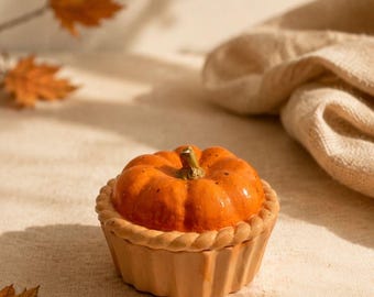 Hand-Poured Pumpkin Tart Soy Candle | Realistic Plaster Jar, Autumn Decor