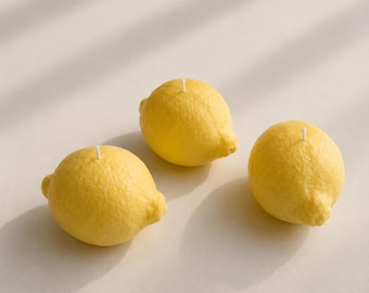 Realistic Lemon Shaped Candle | Soy & Beeswax Blend | Gentle Citrus Scented | Summer Kitchen Decor, 3 candles