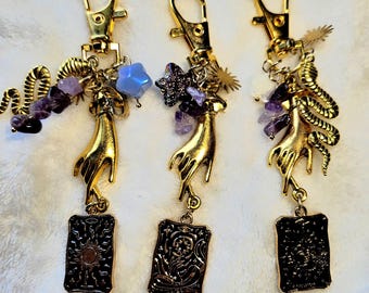Tarot Card Purse Charm: Witchy Bag Charm with Amethyst