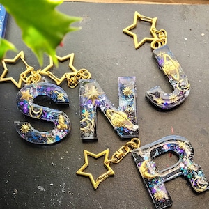 Galaxy Resin Initial Keychain: Personalized Celestial Gift