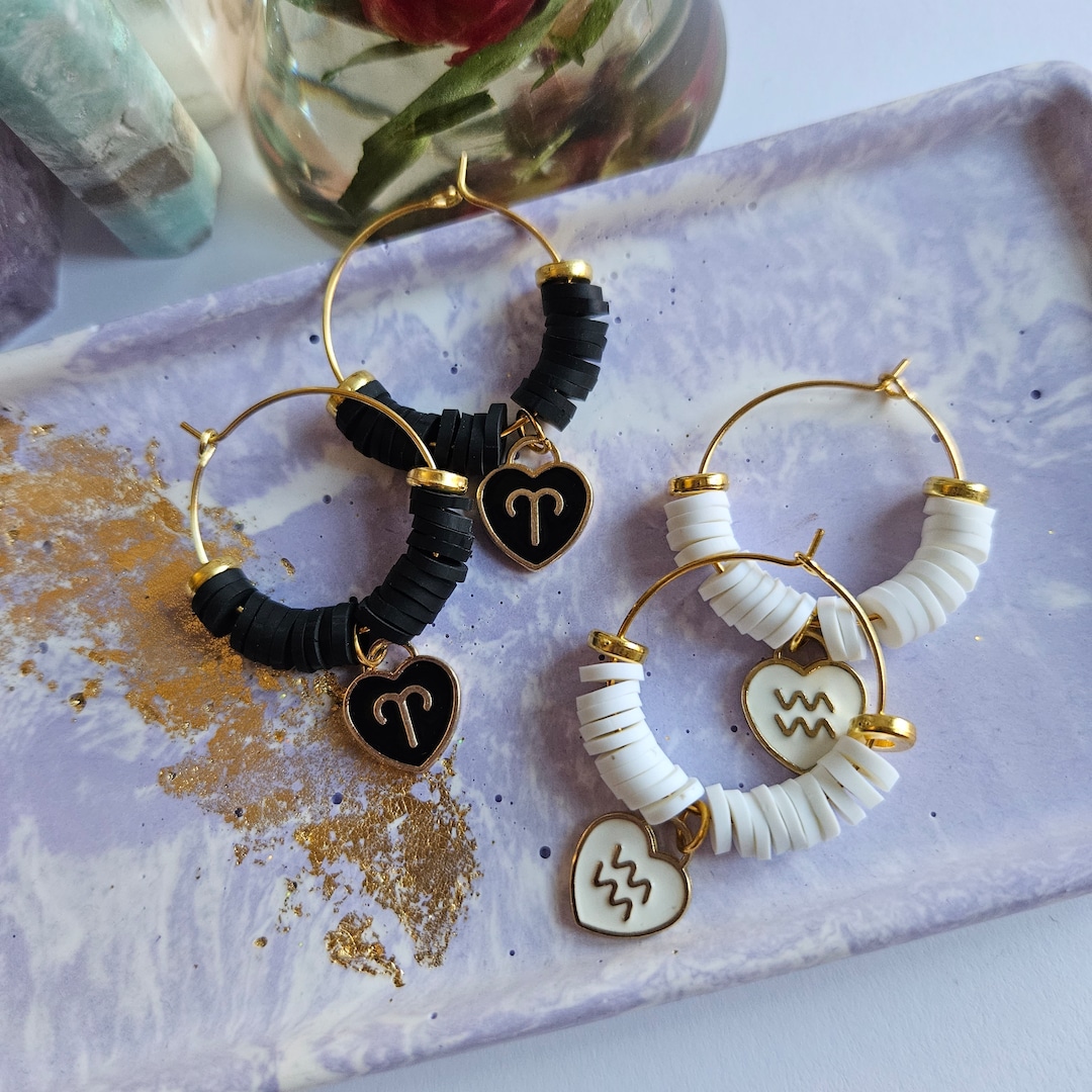 Zodiac Earrings Zodiac Sign Earrings Clay Earrings Hoop Etsy