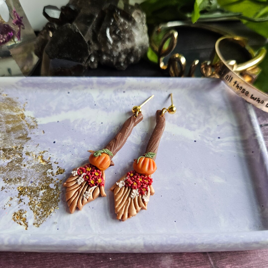 Witch Broom Earrings Witch's Broom Fall Earrings Besom Etsy