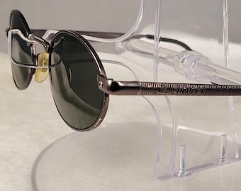 Vintage Vuarnet Pouilloux 015 Ribbed Metal Round Sunglasses Dark Green France
