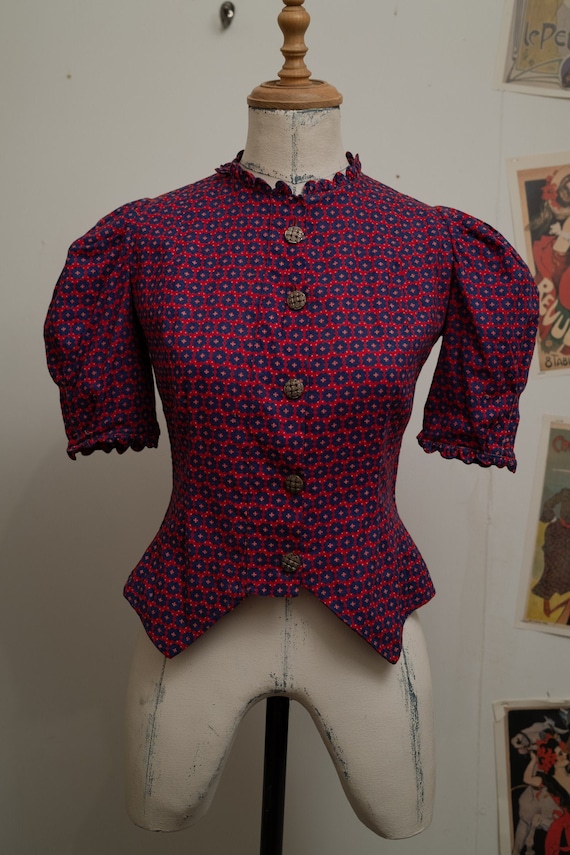 Vintage Blouse Red/Navy Design XS