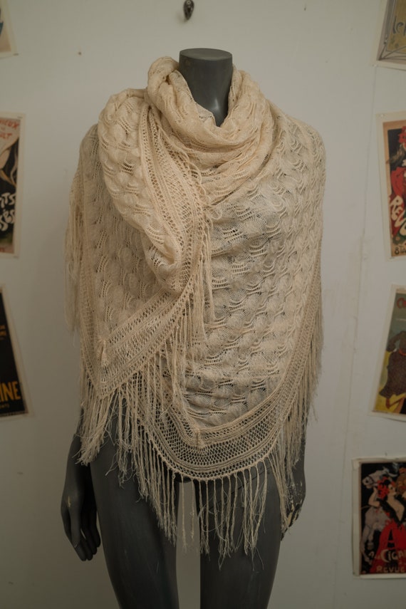 Victorian Cream Silk Shawl