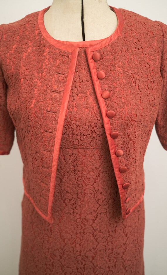1950's Red Lace Dress and Jacket Lined