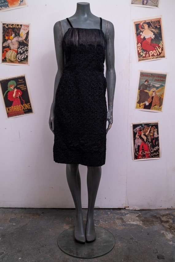 1950s Slip Black Lace Dress