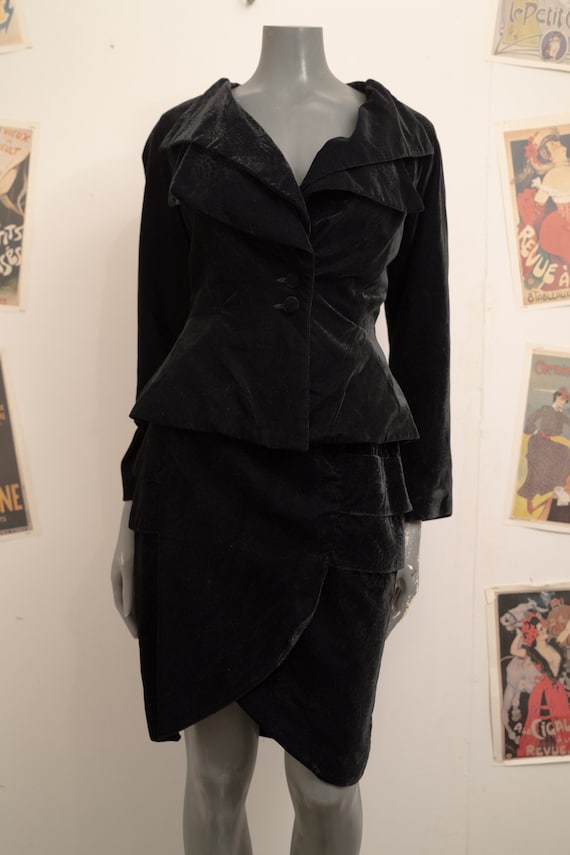 Walls 1980s Black Velvet Suit