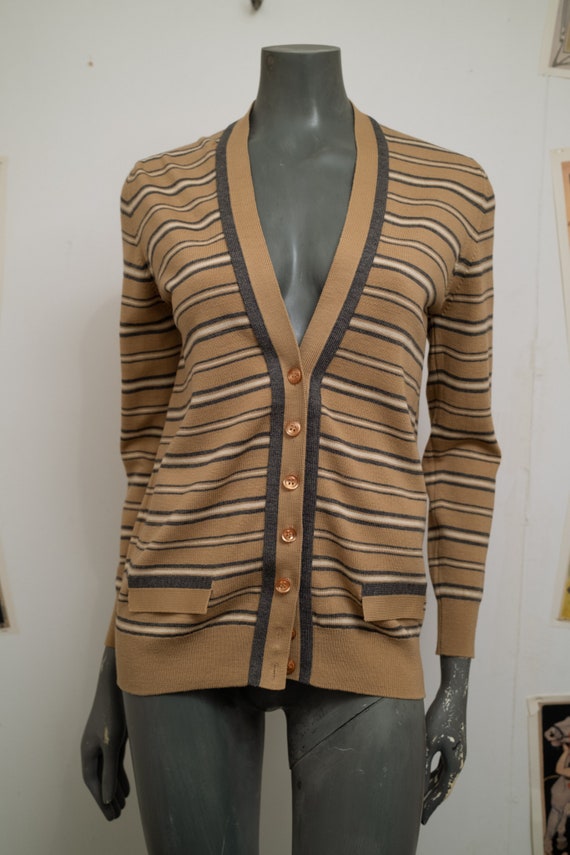 Jaeger Beige Striped Cardigan