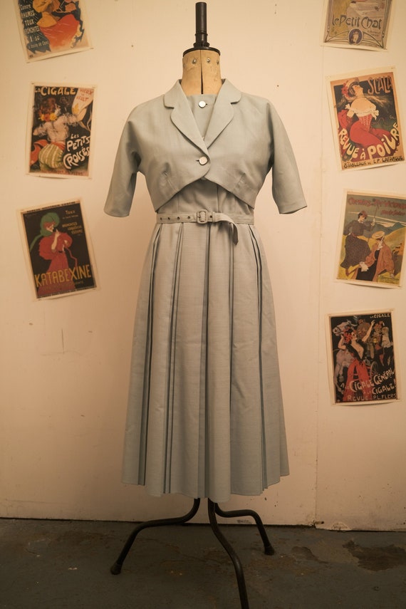 1950s Gerner Model Jade Dress Bolero and Belt