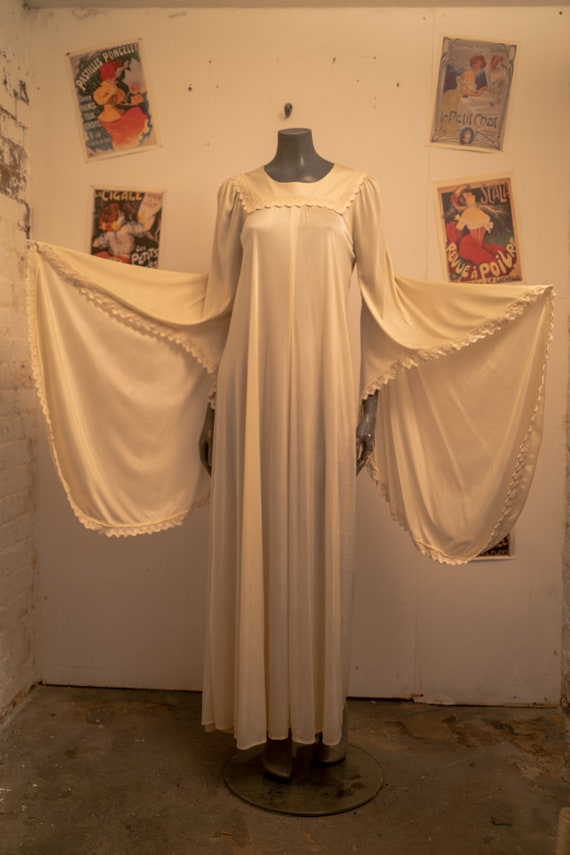 70's Cream Biba Type Maxi Bell Sleeves Dress