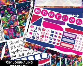 Journaling Stickers || Neon Florals || Any Size Planner Sticker Kit Scrapbooking Memory Keeping