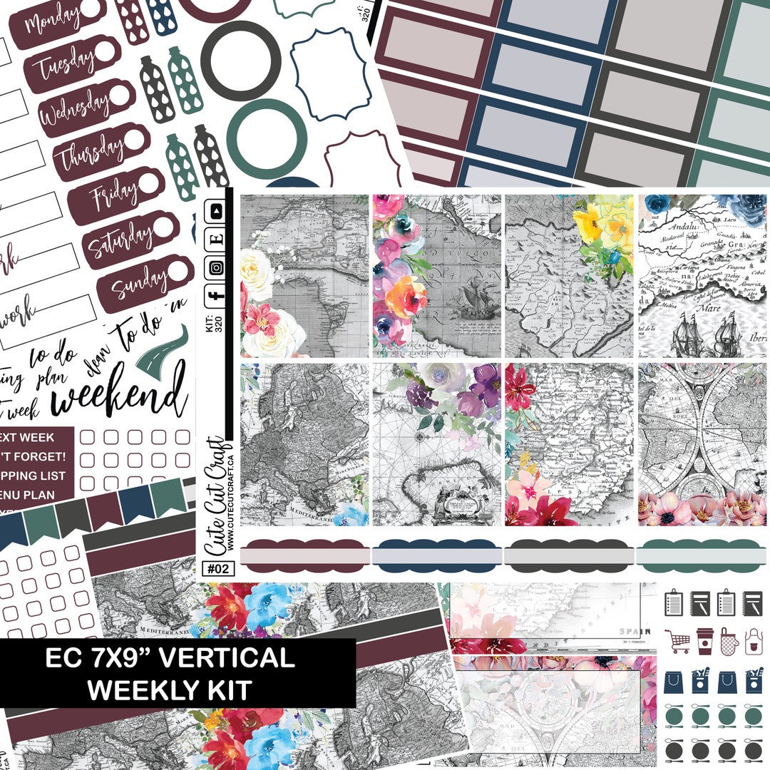 Weekly Sticker Kit Floral Map Vertical Planner Erin Condren Lifeplanner ...