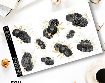 Floral Planner Stickers || Black Florals || Decorative Planner Sheet