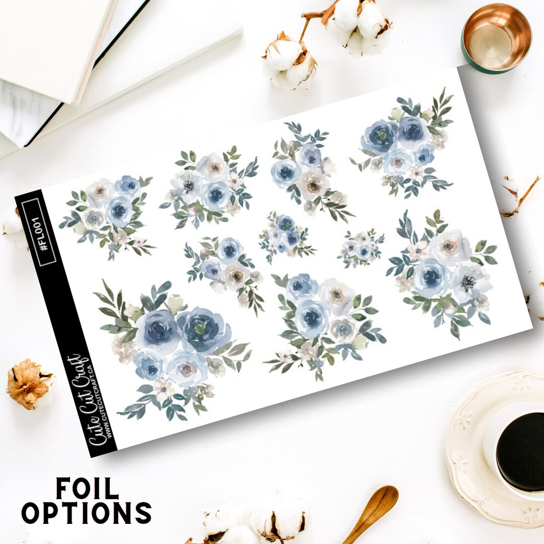 Floral Planner Stickers Blue Florals Decorative Planner Sheet - Etsy