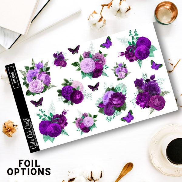 Floral Planner Stickers || Purple Butterfly || Decorative Planner Sheet