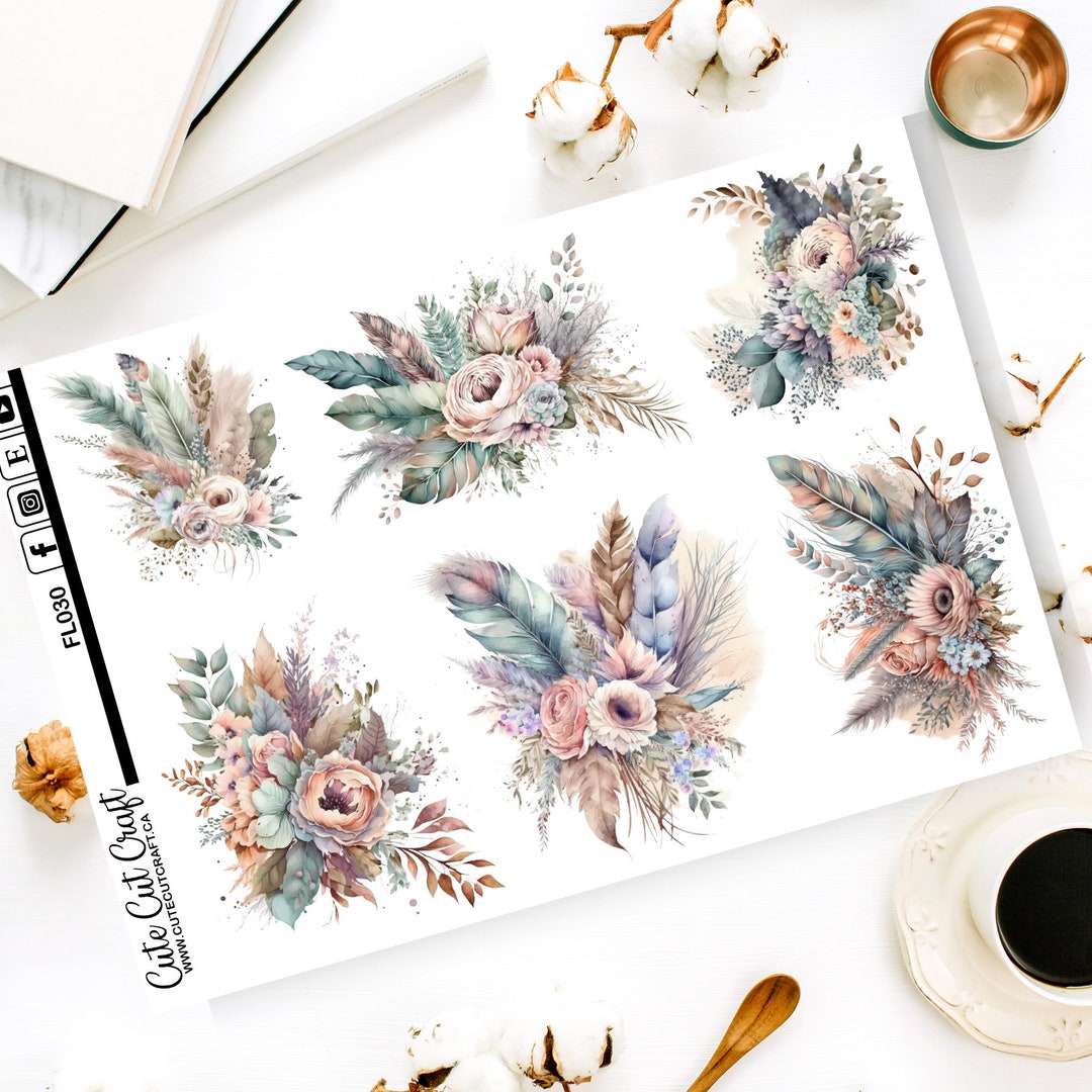 Floral Planner Stickers Feather Florals Decorative Planner Sheet - Etsy